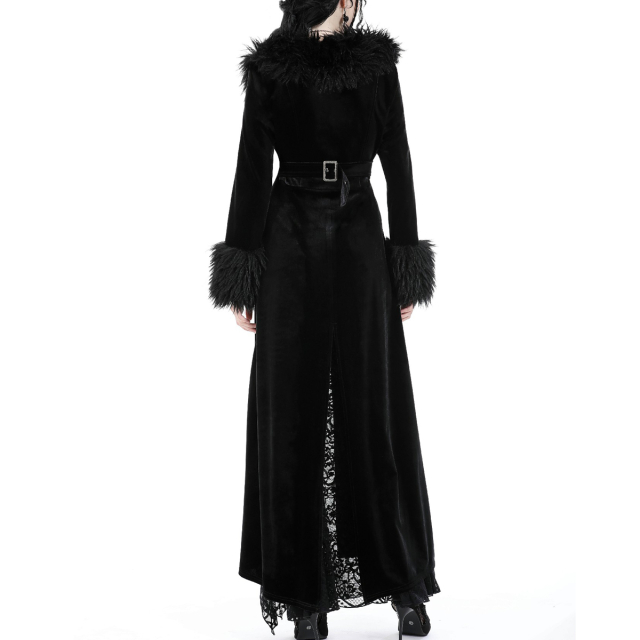 Dark Reigness long velvet coat with detachable fake fur lapel