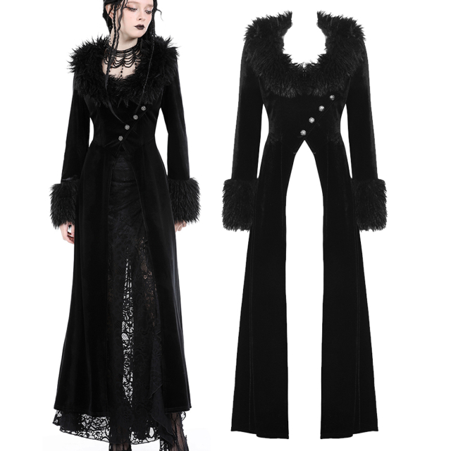 Dark In Love dark romantic long velvet coat (JW258) with faux fur trim in gothic diva style