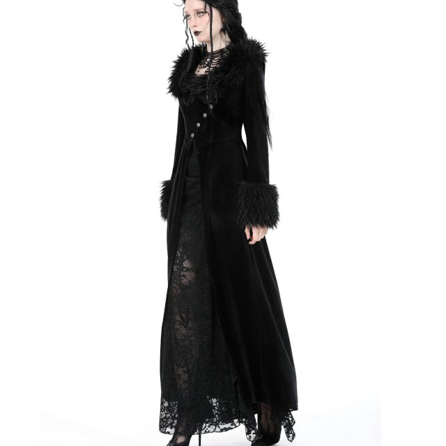 Langer Samtmantel Dark Reigness mit abnehmbarem Fake Fure-Revers M