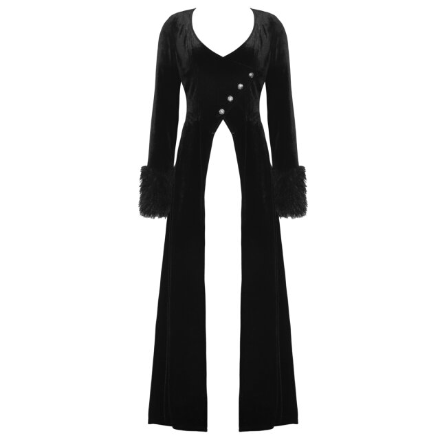 Langer Samtmantel Dark Reigness mit abnehmbarem Fake Fure-Revers M