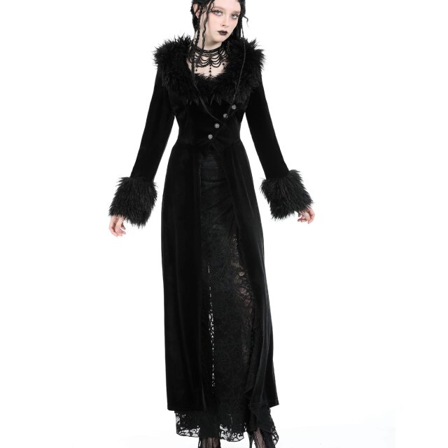Langer Samtmantel Dark Reigness mit abnehmbarem Fake Fure-Revers S