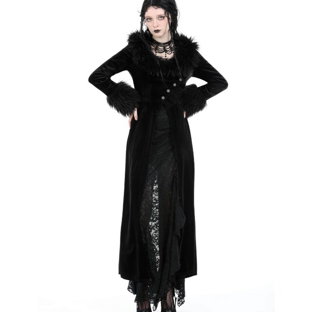 Langer Samtmantel Dark Reigness mit abnehmbarem Fake Fure-Revers S