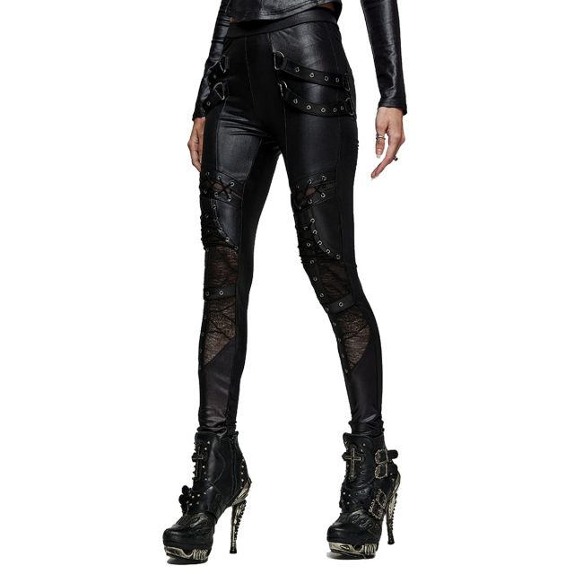 PUNK RAVE Mystique wet look trousers with straps and lacing
