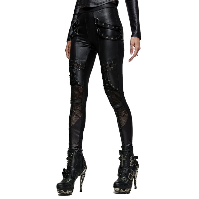 PUNK RAVE Wetlook-Hose Marvelling Mystique mit Riemen und Schnürung