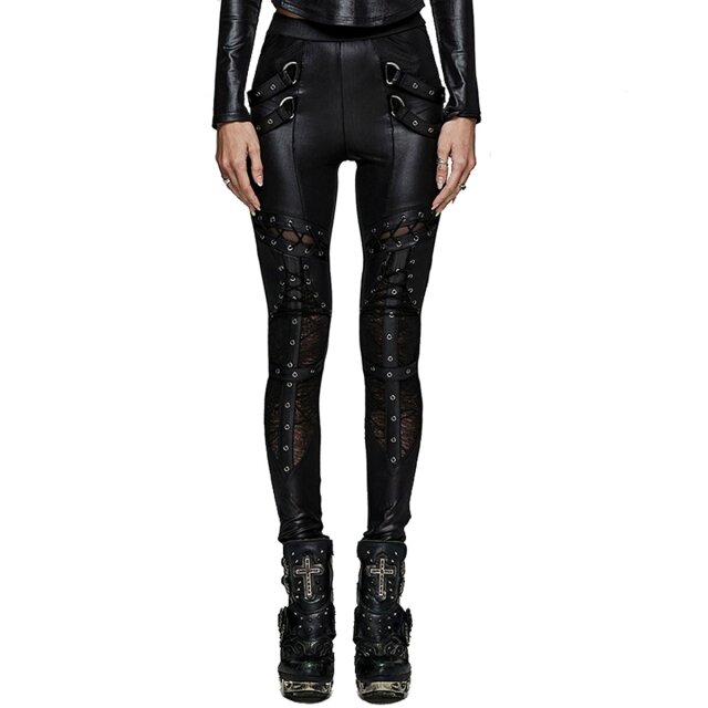 PUNK RAVE Wetlook-Hose Marvelling Mystique mit Riemen und Schnürung