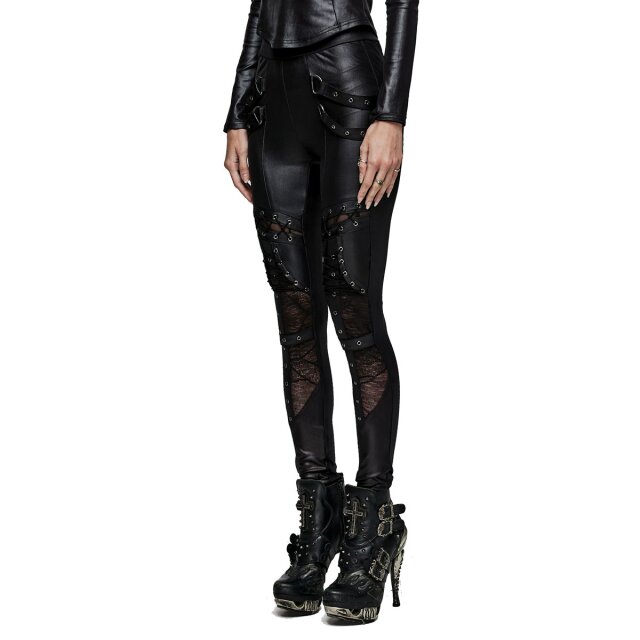 PUNK RAVE Wetlook-Hose Marvelling Mystique mit Riemen und Schnürung