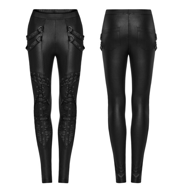 PUNK RAVE Wetlook-Hose Marvelling Mystique mit Riemen und Schnürung