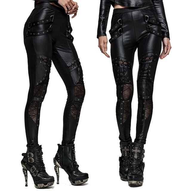 PUNK RAVE enge Wetlook Gothic Hose mit Riemen, Schnürung und Cout-Outs