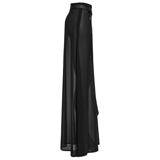 PUNK RAVE long narrow chiffon skirt Black Magic with belt