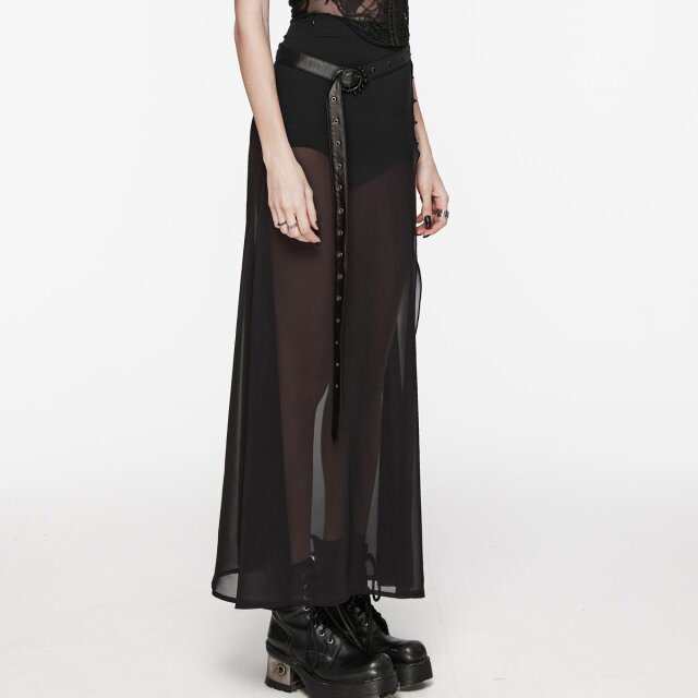 PUNK RAVE long narrow chiffon skirt Black Magic with belt