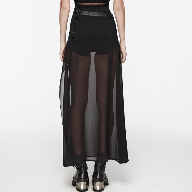 PUNK RAVE long narrow chiffon skirt Black Magic with belt