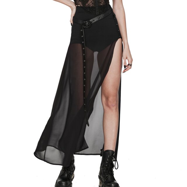 PUNK RAVE long narrow chiffon skirt Black Magic with belt