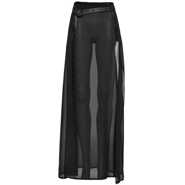 PUNK RAVE langer schmaler Chiffon Rock Black Magic mit Gürtel XXL