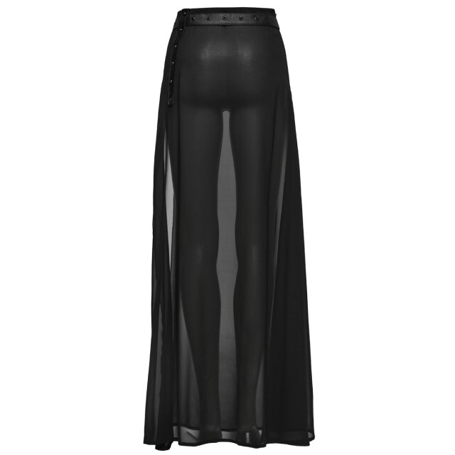 PUNK RAVE langer schmaler Chiffon Rock Black Magic mit Gürtel XXL