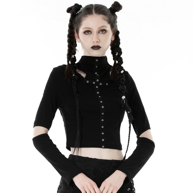 Hooded Cyber Goth/Punk Shirt mit langen Ärmeln XS