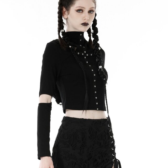 Hooded Cyber Goth/Punk Shirt mit langen Ärmeln XS