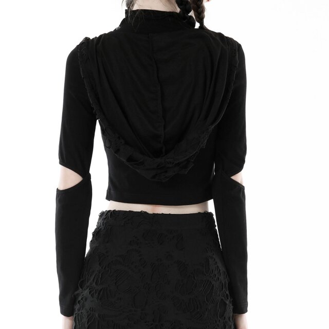 Hooded Cyber Goth/Punk Shirt mit langen Ärmeln XS