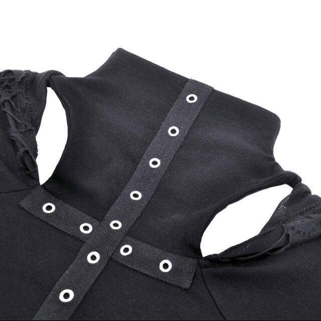 Hooded Cyber Goth/Punk Shirt mit langen Ärmeln XS