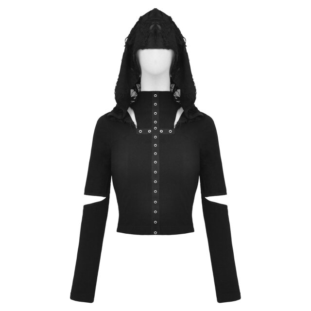 Hooded Cyber Goth/Punk Shirt mit langen Ärmeln XS