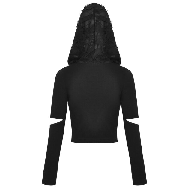 Hooded Cyber Goth/Punk Shirt mit langen Ärmeln XS