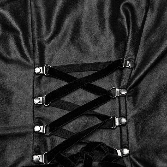 PUNK RAVE Wetlook Minikleid Dark Treasure mit Nieten und Spaghetti-Trägern M-L