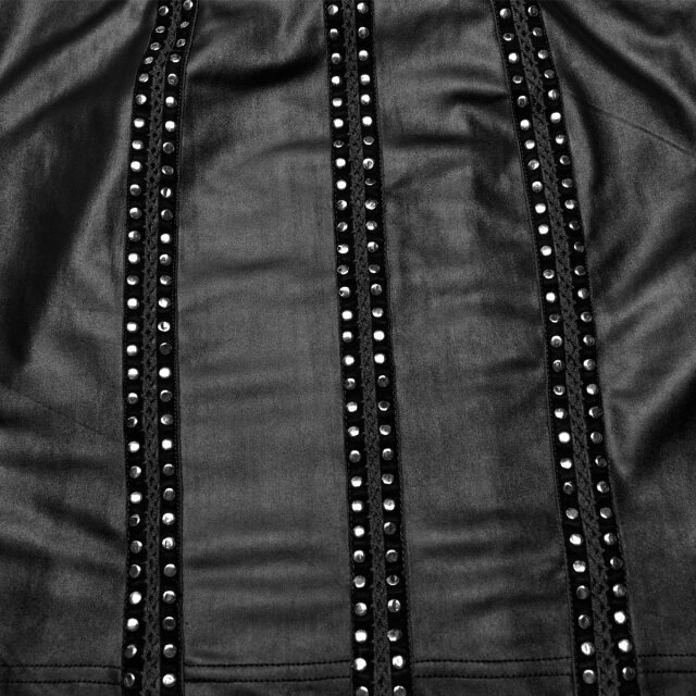 PUNK RAVE Wetlook Minikleid Dark Treasure mit Nieten und Spaghetti-Trägern M-L
