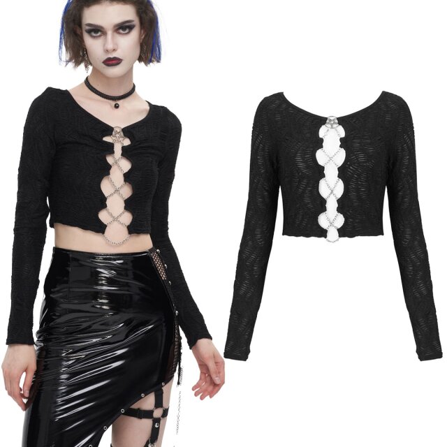 Bauchfreies Devil Fashion Darkness in Chains Shirt (TT257) mit Kette, Pentagramm und großem Ausschnitt