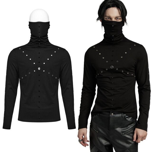 Gothic punk rave longsleeve Night Stalker (WT-898TCM) with studs, eyelets and turtleneck mask