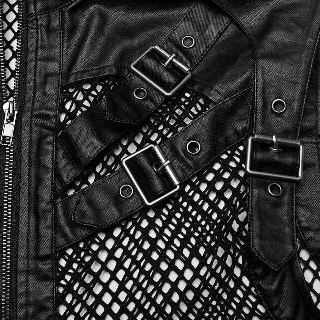 Punk Rave mesh waistcoat Massive Ego with leatherette details