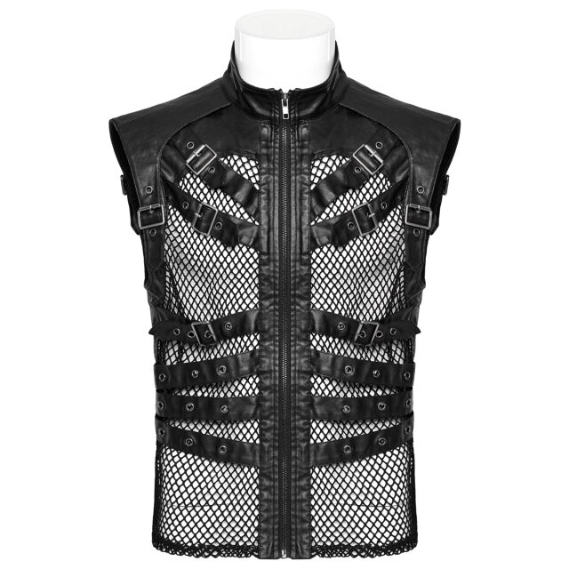 Punk Rave mesh waistcoat Massive Ego with leatherette details