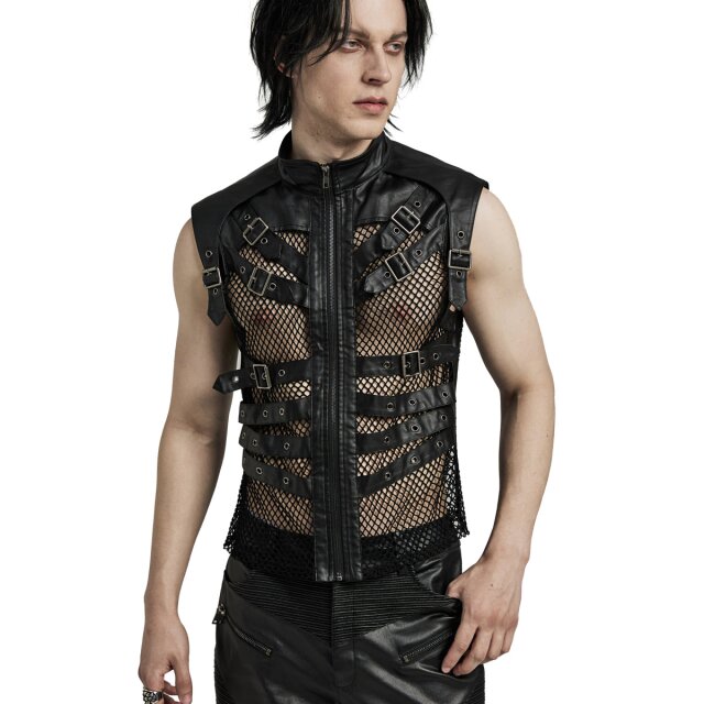 Punk Rave mesh waistcoat Massive Ego with leatherette details
