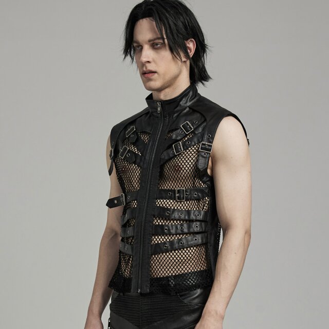 Punk Rave mesh waistcoat Massive Ego with leatherette details