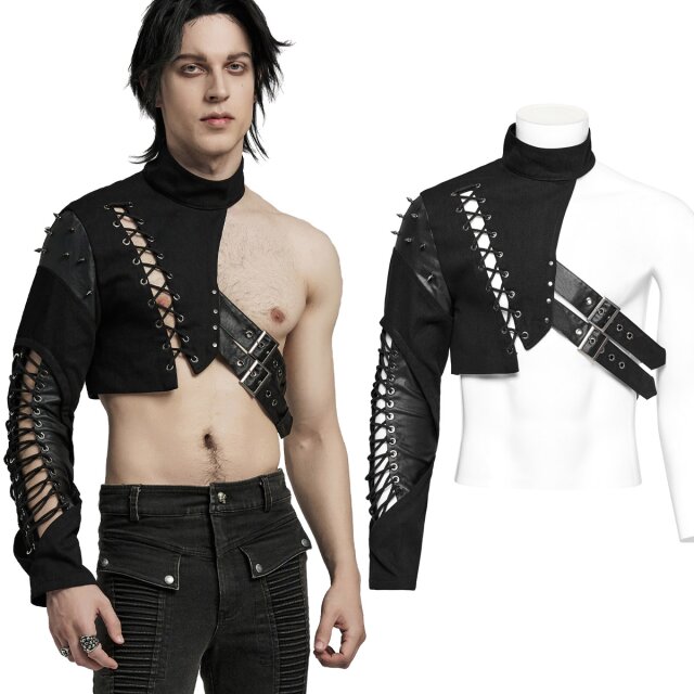 Abgefahrenes Gothic-Accessoire, (WY-1617BK) Fantasievolle Einarm-Kurzjacke oder auch Schulterprotektor aus dem Hause PUNK RAVE. Mit Stachelnieten, Kunstleder und Zierschnürung. Düster. Maskulin. Kraftvoll.