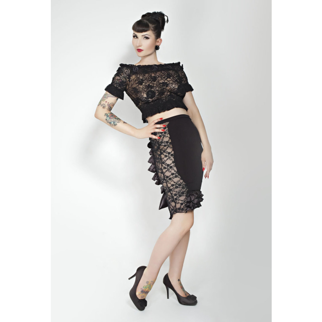Burlesque-ruffle skirt-with lace insert - size: S/M (UK 6-10) - colour: plain-black