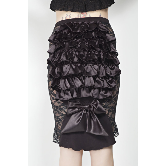 Burlesque-ruffle skirt-with lace insert - size: S/M (UK 6-10) - colour: plain-black