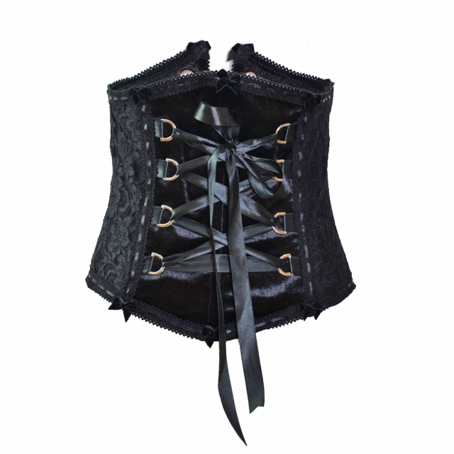 Schwarzer Burlesque Korsagengürtel aus Samt mit Schnürung. Damen Gothic Kleidung