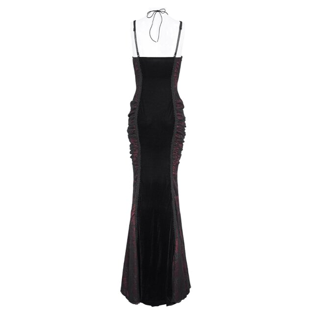 Langes rot schwarzes Neckholderkleid Scarpia mit Spitze L