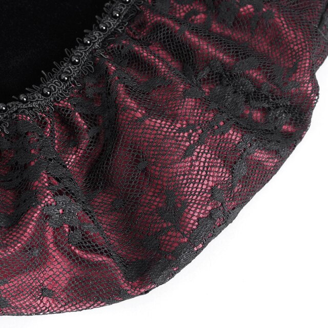 Langes rot schwarzes Neckholderkleid Scarpia mit Spitze L