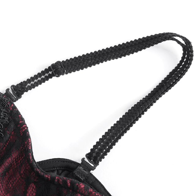 Langes rot schwarzes Neckholderkleid Scarpia mit Spitze S