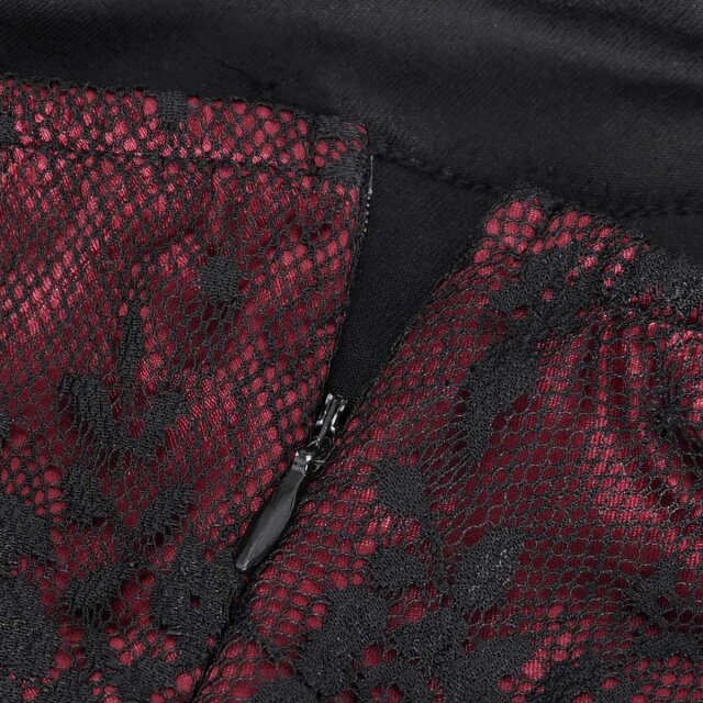 Langes rot schwarzes Neckholderkleid Scarpia mit Spitze XL