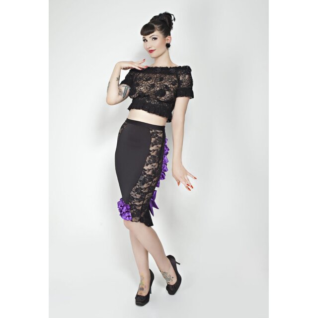 Burlesque-ruffle skirt-with lace insert - size: M/L (UK 12-14) - colour: black-purple