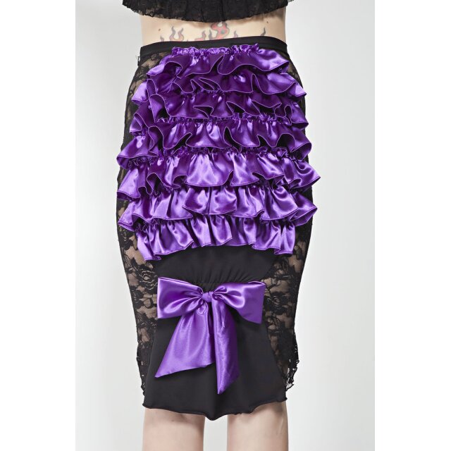 Burlesque-ruffle skirt-with lace insert - size: M/L (UK 12-14) - colour: black-purple
