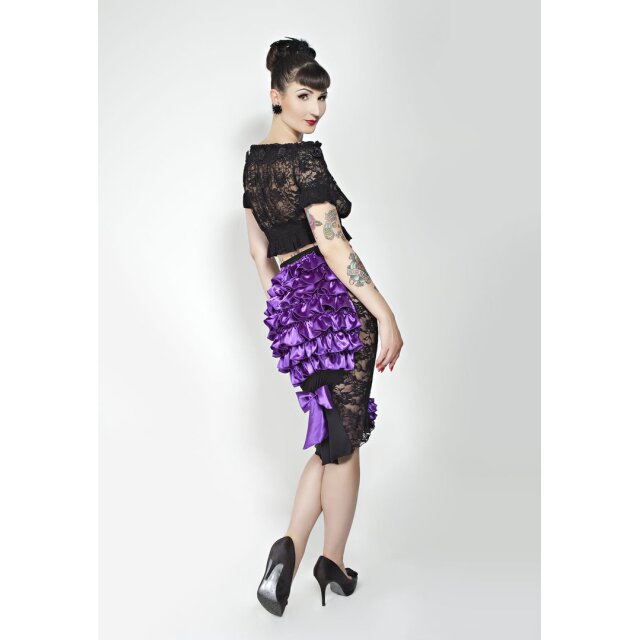 Burlesque-ruffle skirt-with lace insert - size: M/L (UK 12-14) - colour: black-purple
