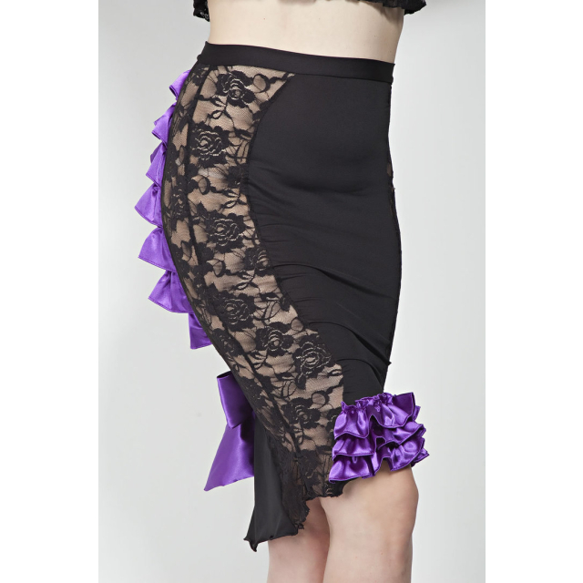 Burlesque-Rüschenrock-mit-Spitzeneinsatz - Größe: L/XL (UK 16-18) - Farbe: schwarz-lila
