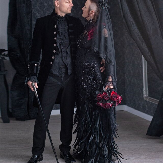 Punk Rave maxi skirt Black Swan with feathers and sequins