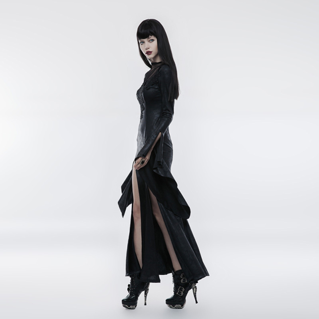 Long wet look gothic dress Sparkle with trumpet sleeves