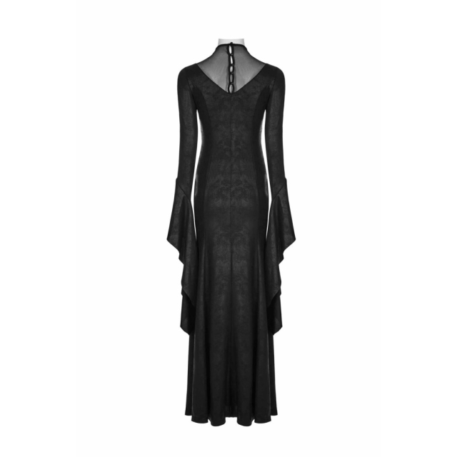 Langes Wetlook Gothic-Kleid Sparkle mit Trompetenärmeln