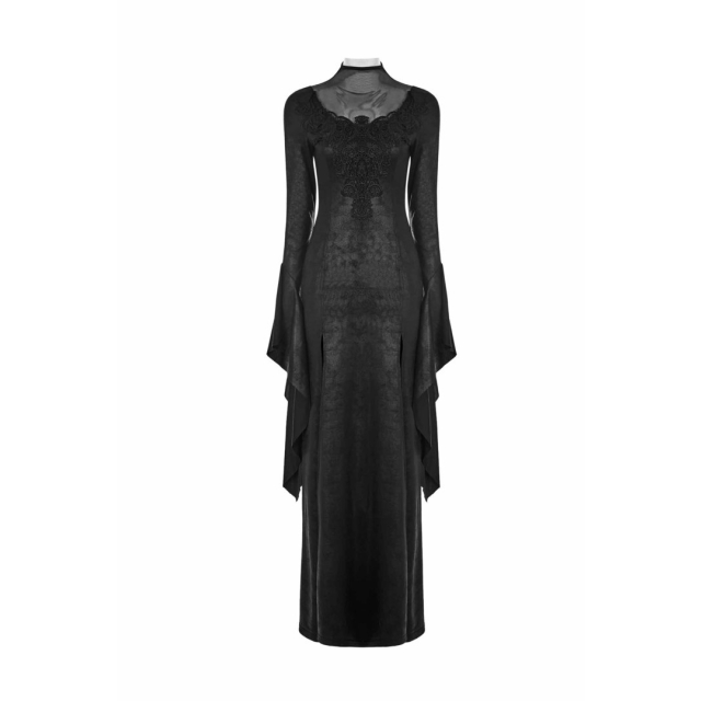 Langes Wetlook Gothic-Kleid Sparkle mit Trompetenärmeln - Größe: XL-2XL