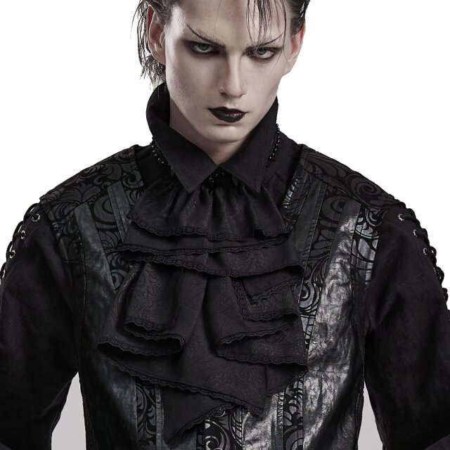 PUNK RAVE Gothic Plastron / Jabot (WS-589BK) als zusätzliche Rüsche am Kragen aus weiche, tiefschwarzen Material mit edlem Paisley-Muster, eingefasst mit Spitzenborte, besetzt mit tiefschwarzen Perlen