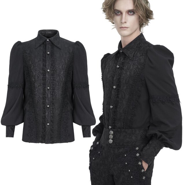 Devil Fashion shirt (SHT121) in Victorian gothic style with baroque-patterned accents, lace trims, deep black beads and plenty of gloomy charm.